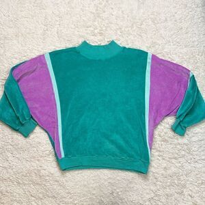 Vintage (Mr. Rodger’s) Neon Colorblock Sweatshirt in Purple and Teal size Small